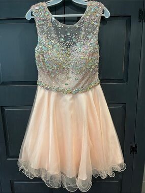 Blush Pink Beaded Homecoming Dress